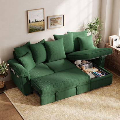 Linsy Home HS039-03 Sofa Bed with Reversible Storage Chaise, Pull Out Couch Bed with USB