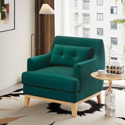 Large Accent Chair, Mid Century Modern Reading Chair with Rubberwood Base