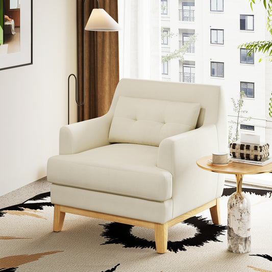 Large Accent Chair, Mid Century Modern Reading Chair with Rubberwood Base