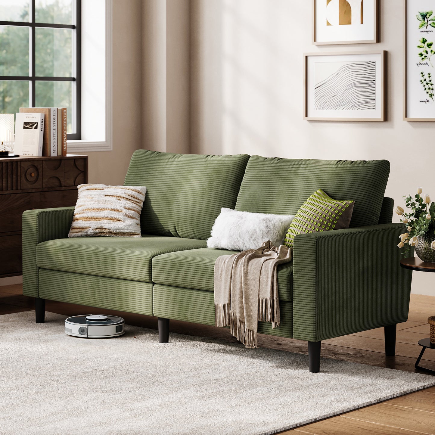 79" Corduroy Loveseat, Adjustable Deep-Seat Sofa for Living Room, Bedroom, or Office