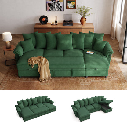 Linsy Home HS039-03 Sofa Bed with Reversible Storage Chaise, Pull Out Couch Bed with USB