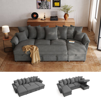 Linsy Home HS039-03 Sofa Bed with Reversible Storage Chaise, Pull Out Couch Bed with USB