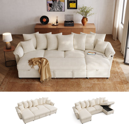 Linsy Home HS039-03 Sofa Bed with Reversible Storage Chaise, Pull Out Couch Bed with USB