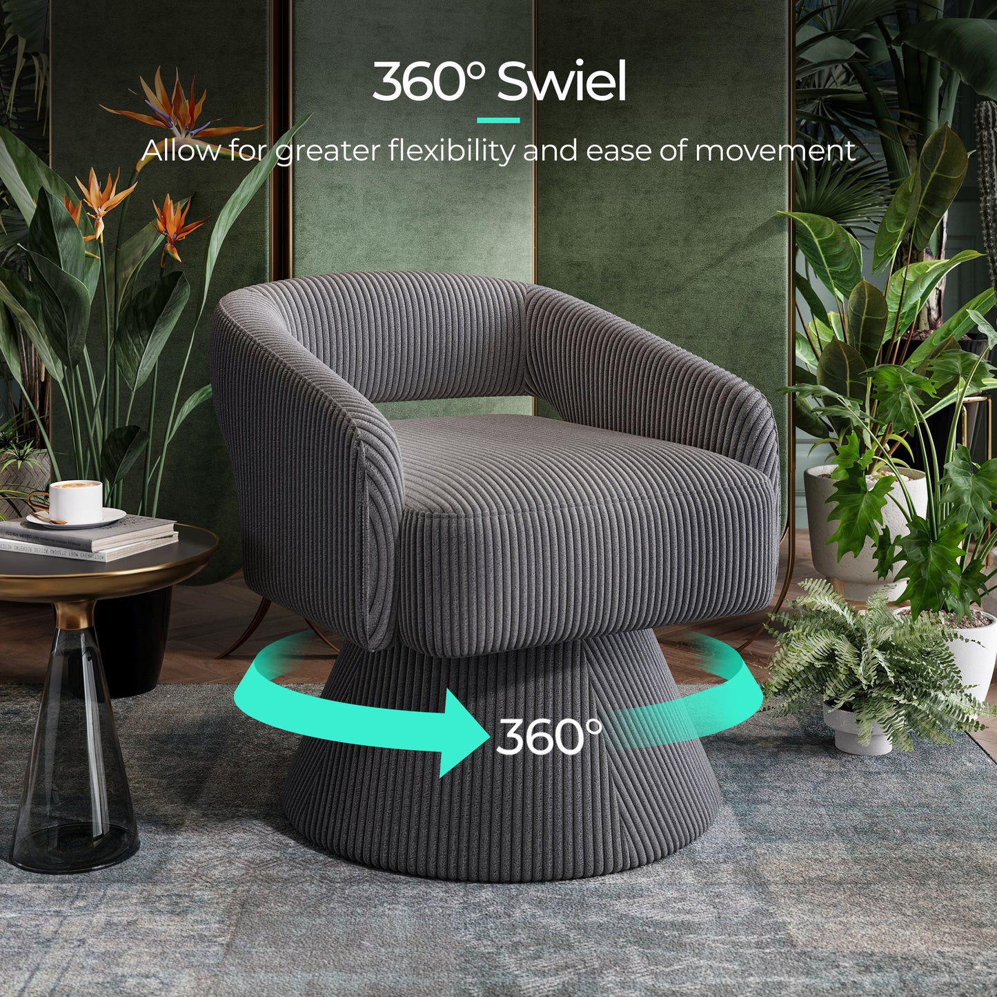 Swivel Accent Chair, Small Barrel Chair with Armrest, Cozy Modern Arm Chair for Living Room, Bedroom, Apartment