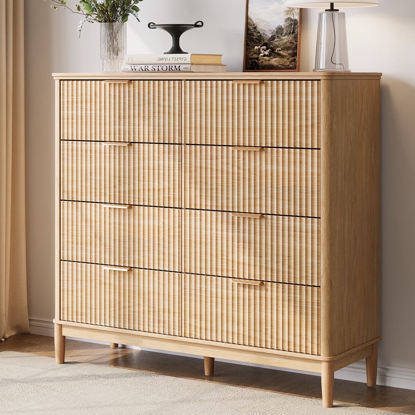 Linsy Home Fluted Dressers for Bedroom, Wide Chest of 8 Drawers-2