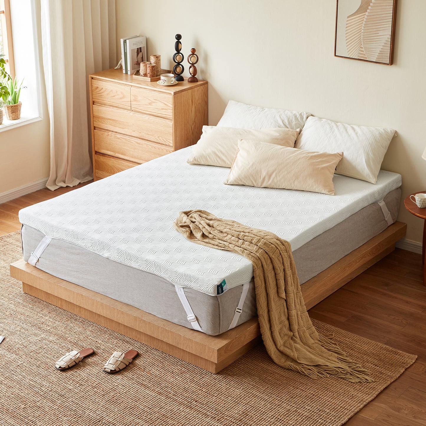 3" Full Size Gel Memory Foam Mattress Topper with Removable Cover, Straps & Non-Slip Bottom
