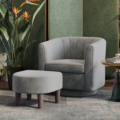 Swivel Accent Chair with Ottoman, Velvet Barrel Chair for Living Room