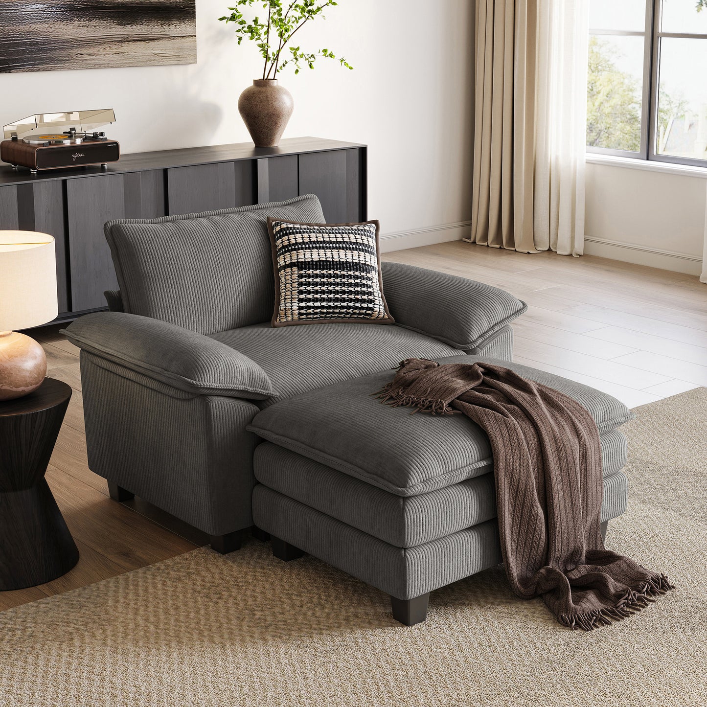 HS003 Corduroy Cloud Modular Sofa with Deep Cushions & Wide Arms