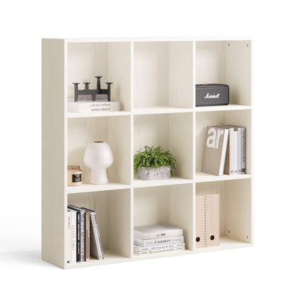 Cube Shelf Bookcase, 3-Tier Wooden Open Bookshelf, Modern Farmhouse Floorstanding Storage Cabinet for Home Office, Vertical Design