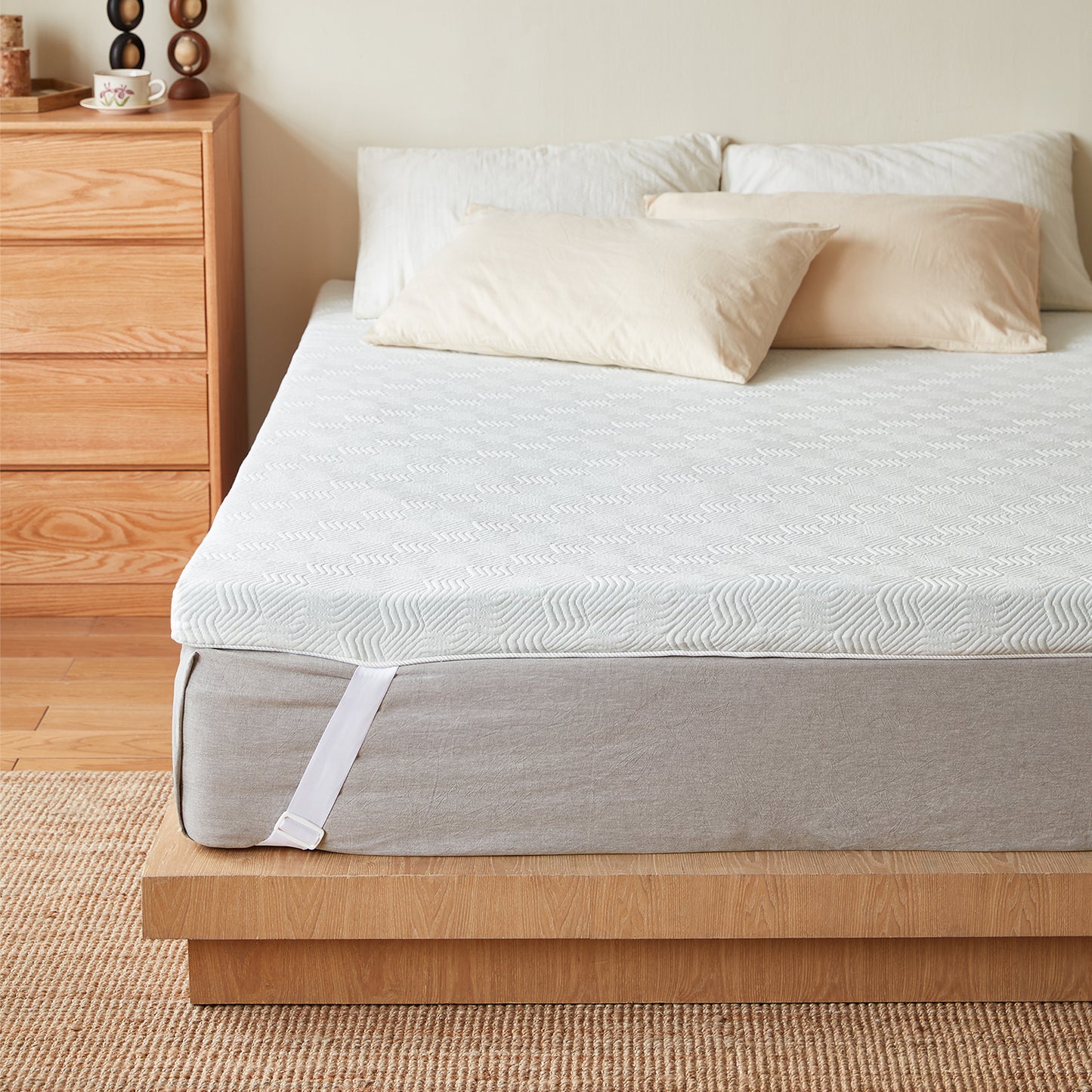 3" Full Size Gel Memory Foam Mattress Topper with Removable Cover, Straps & Non-Slip Bottom