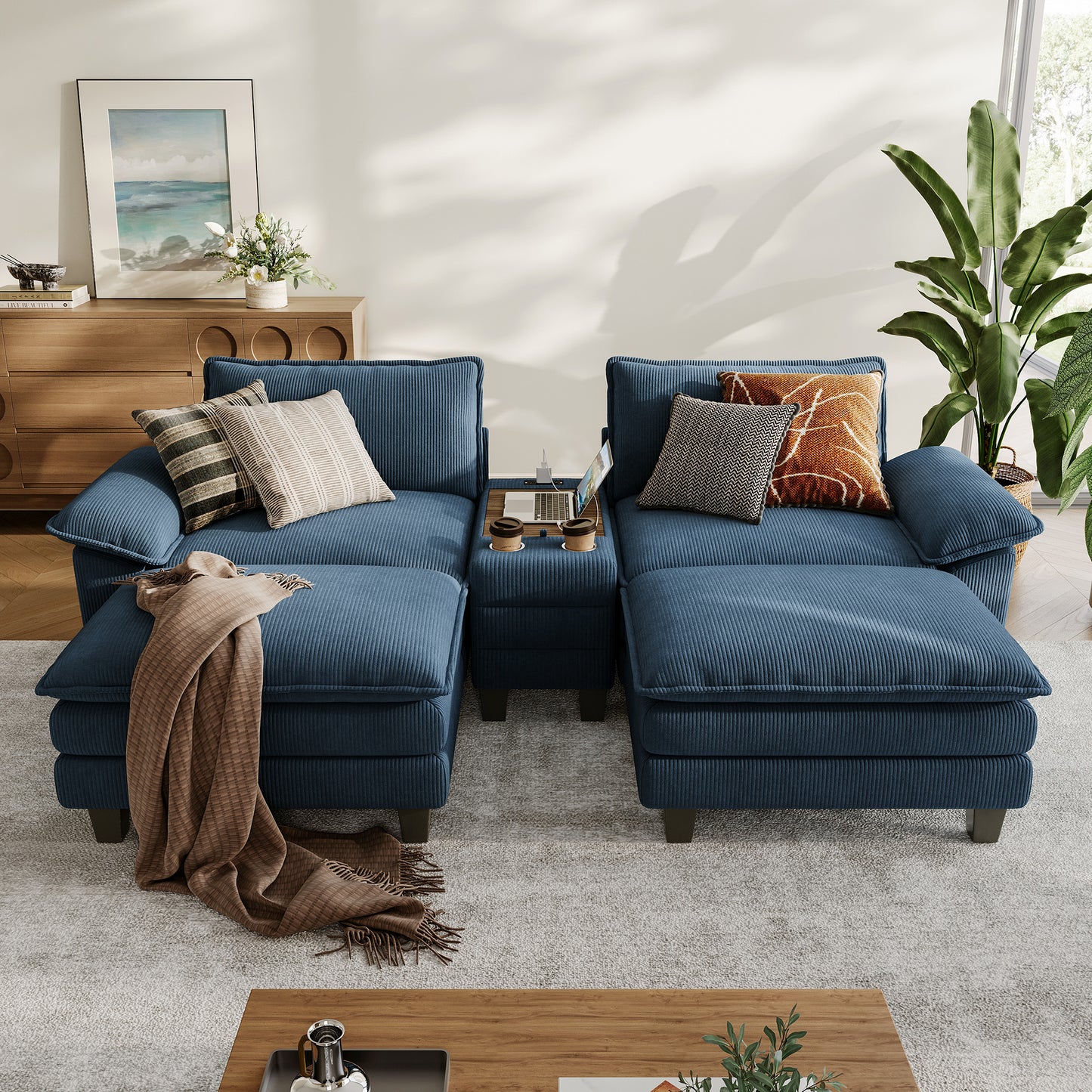 HS003 Corduroy Cloud Modular Sofa with Deep Cushions & Wide Arms