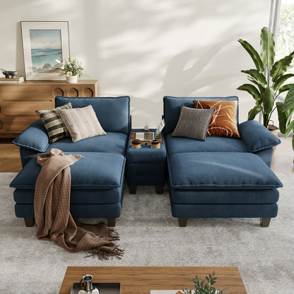 HS003 Corduroy Cloud Modular Sofa with Deep Cushions & Wide Arms