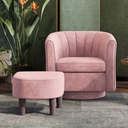 Swivel Accent Chair with Ottoman, Velvet Barrel Chair for Living Room