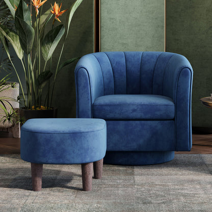 Compact Swivel Accent Chair with Ottoman, Small-Space Velvet Barrel Chair for Living Room