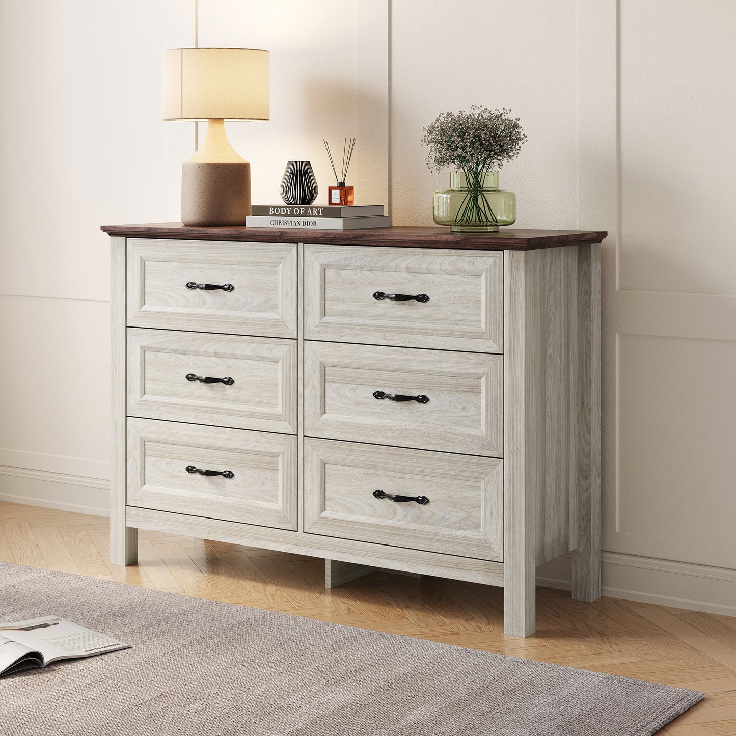 Farmhouse Rustic Dresser with 5–9 Large Drawers, Spacious Bedroom Storage Cabinet