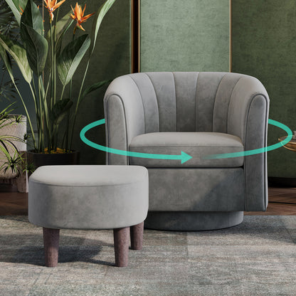 Swivel Accent Chair with Ottoman, Velvet Barrel Chair for Living Room