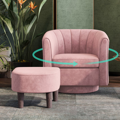 Swivel Accent Chair with Ottoman, Velvet Barrel Chair for Living Room