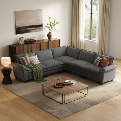 HS003 Corduroy Cloud Modular Sofa with Deep Cushions & Wide Arms
