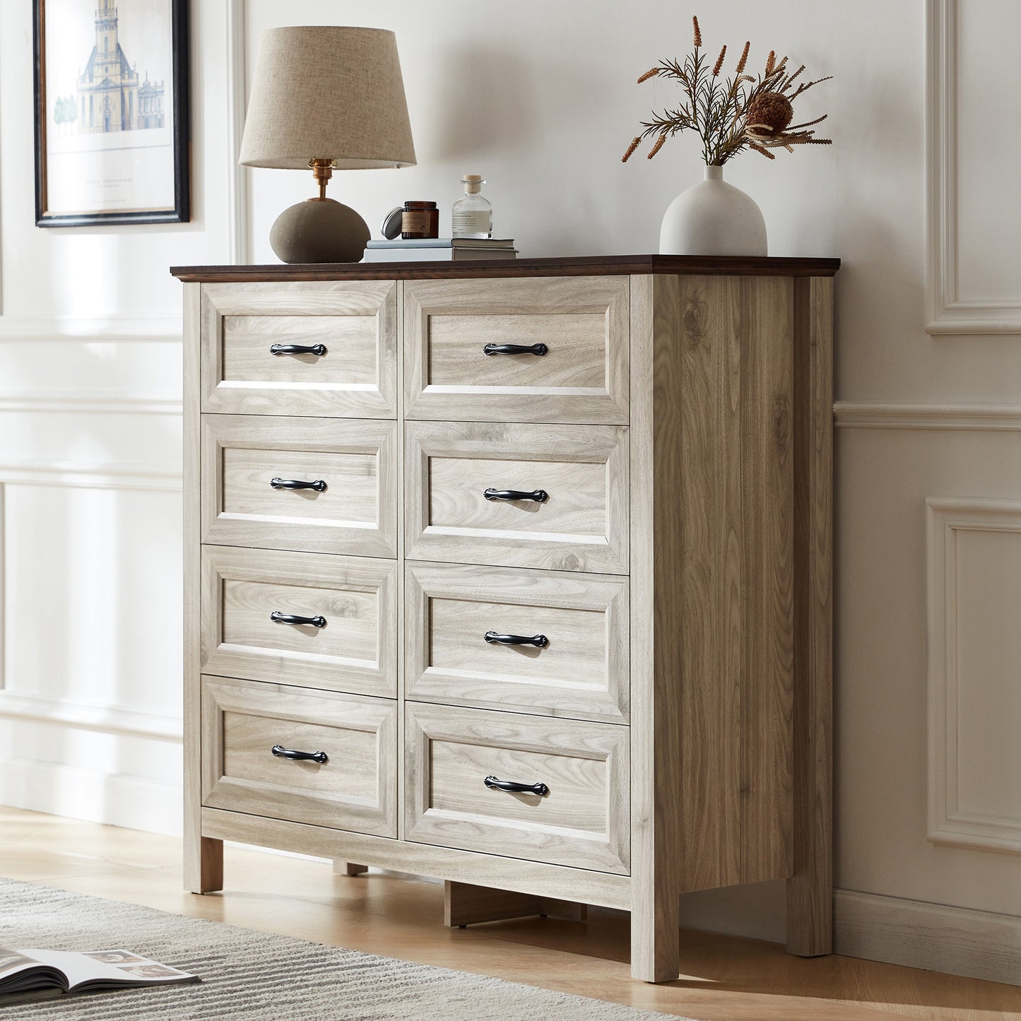 Farmhouse Rustic Dresser with 5–9 Large Drawers, Spacious Bedroom Storage Cabinet