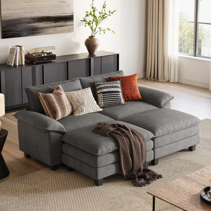 HS003 Corduroy Cloud Modular Sofa with Deep Cushions & Wide Arms