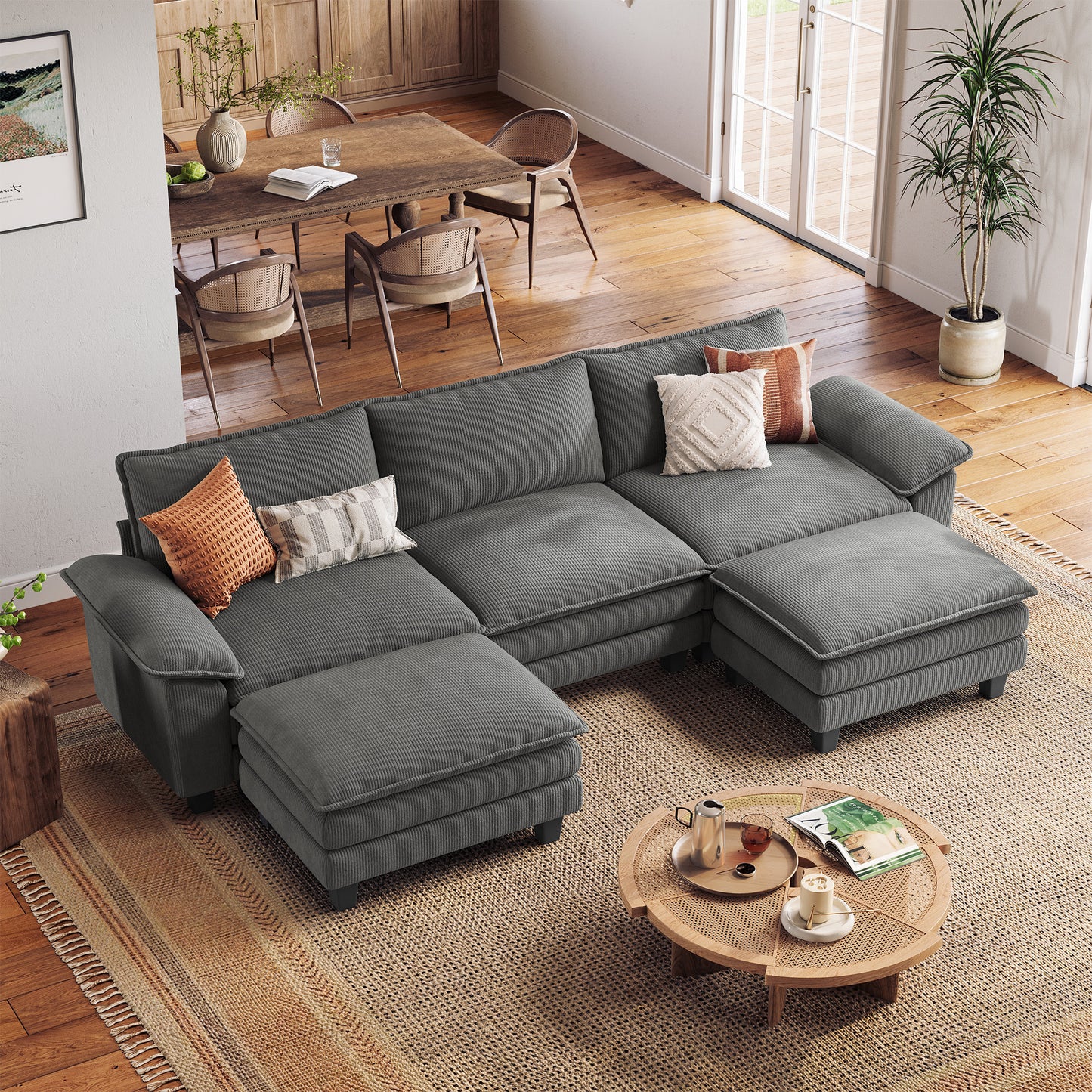 HS003 Corduroy Cloud Modular Sofa with Deep Cushions & Wide Arms