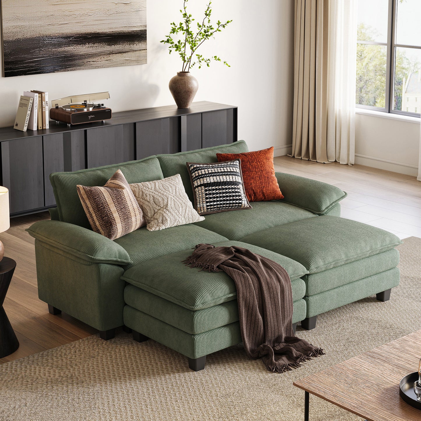 Corduroy Cloud Modular Sofa with Deep Cushions & Wide Arms