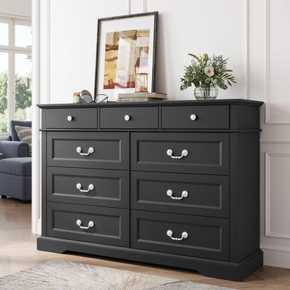 Farmhouse Rustic Dresser with 5–9 Large Drawers, Spacious Bedroom Storage Cabinet