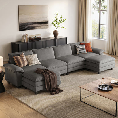 HS003 Corduroy Cloud Modular Sofa with Deep Cushions & Wide Arms