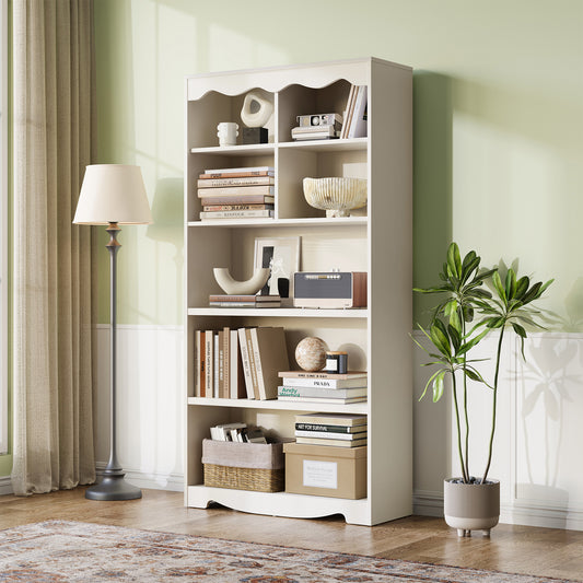 5-Tier Bookshelf and Bookcase, 63" Tall Freestanding Bookcase with Wooden Storage