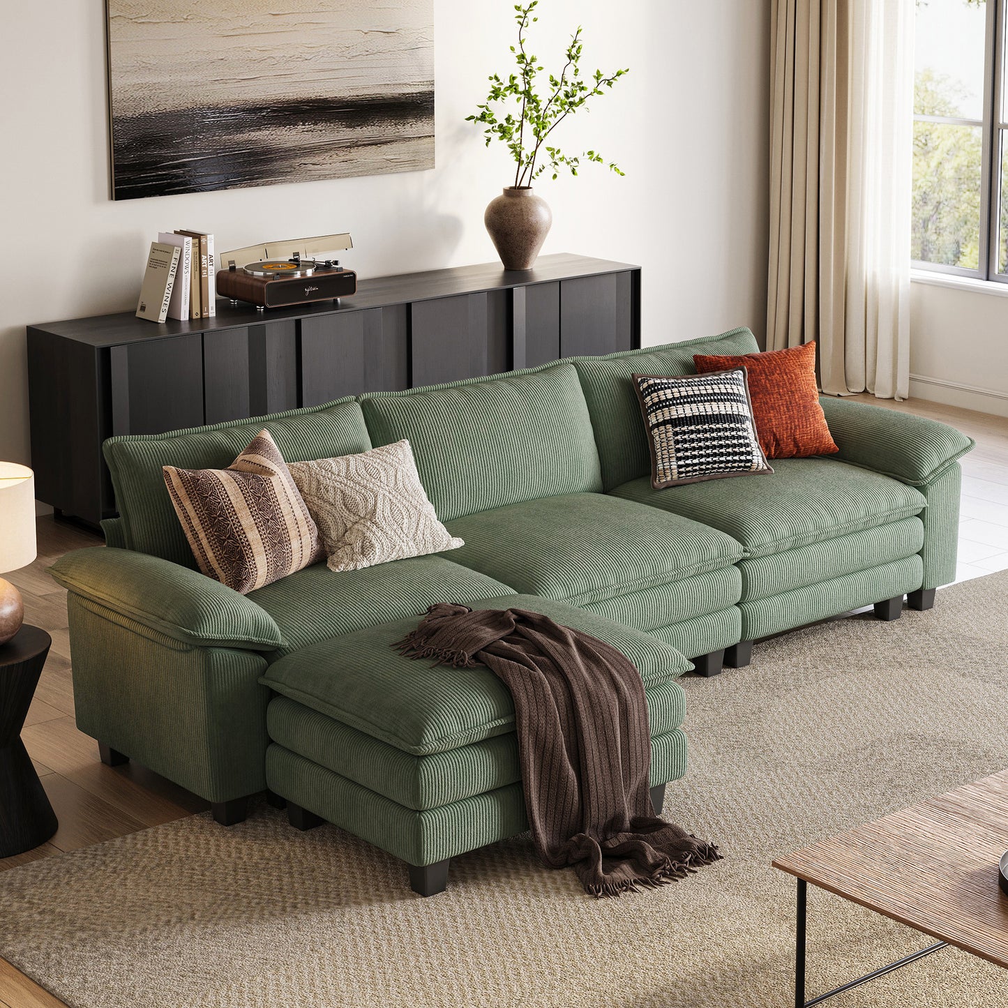 Corduroy Cloud Modular Sofa with Deep Cushions & Wide Arms