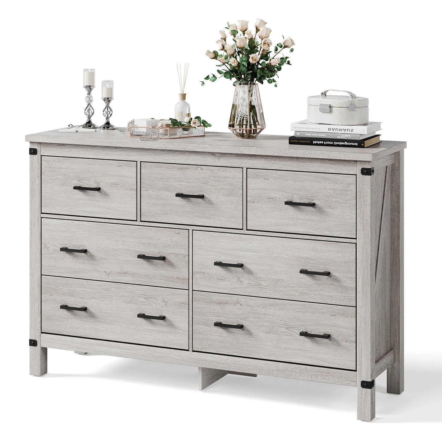Dresser for Bedroom, Modern Dressers with Spacious Storage and Metal Handles