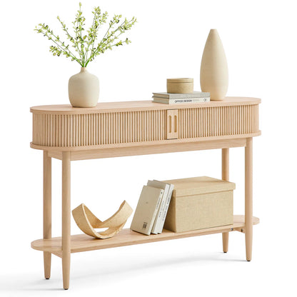 Fluted Console Table, Mid-Century Modern Entryway Cabinet with Sliding Tambour Doors