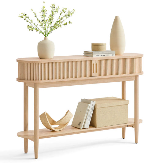 Fluted Console Table, Mid-Century Modern Entryway Cabinet with Sliding Tambour Doors