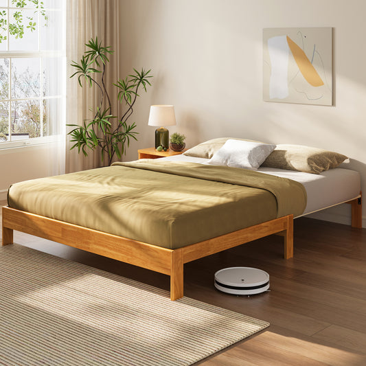 Retractable Bed frame No Headboard, wood Bed Frame with Solid Wood Slat Bases
