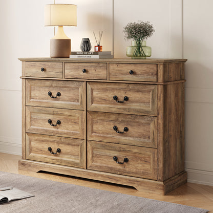 Farmhouse Rustic Dresser with 5–9 Large Drawers, Spacious Bedroom Storage Cabinet