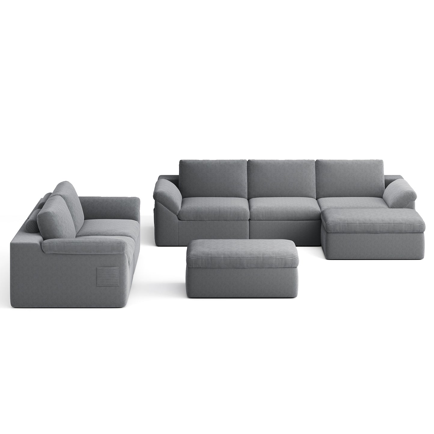 Linsy Home 2 Piece Sofa Set for Living Room, Cloud Modular Sectional Sofa with Deep Seating, Oversized Boneless Couch Set with Corduroy Fabric, Grey