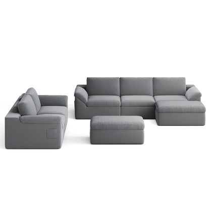 Linsy Home 2 Piece Sofa Set for Living Room, Cloud Modular Sectional Sofa with Deep Seating, Oversized Boneless Couch Set with Corduroy Fabric, Grey