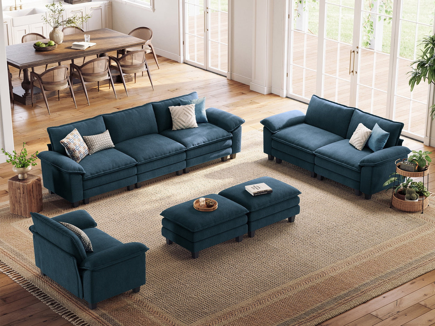 Linsy Home Oversized 5-Piece Sofa Set for Living Room, Comfy Corduroy Living Room Furniture Set Include Sectional Couch, Loveseat, Accent Chair and 2 Movable Ottomans