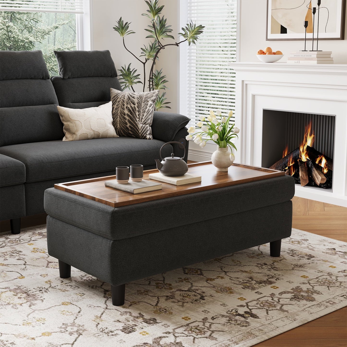 LINSY HOME 46in Large Ottoman with Storage, Ottoman Coffee Table, Upholstered Storage Bench for Living Room, Bedroom or Entryway
