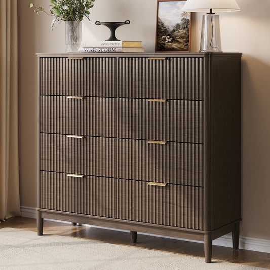 Linsy Home Fluted Dressers for Bedroom, Wide Chest of 8 Drawers-1