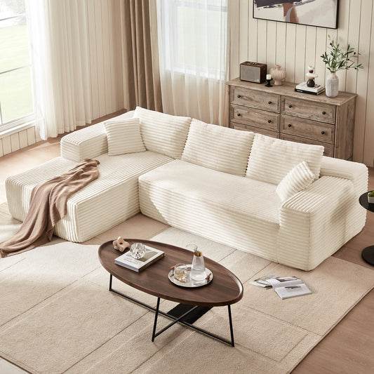 106'' Cloud Sectional Couch - Plush Corduroy Modular Sofa with L-Shape Chaise, Comfy Deep Seat Sofa for Living Room Apartment