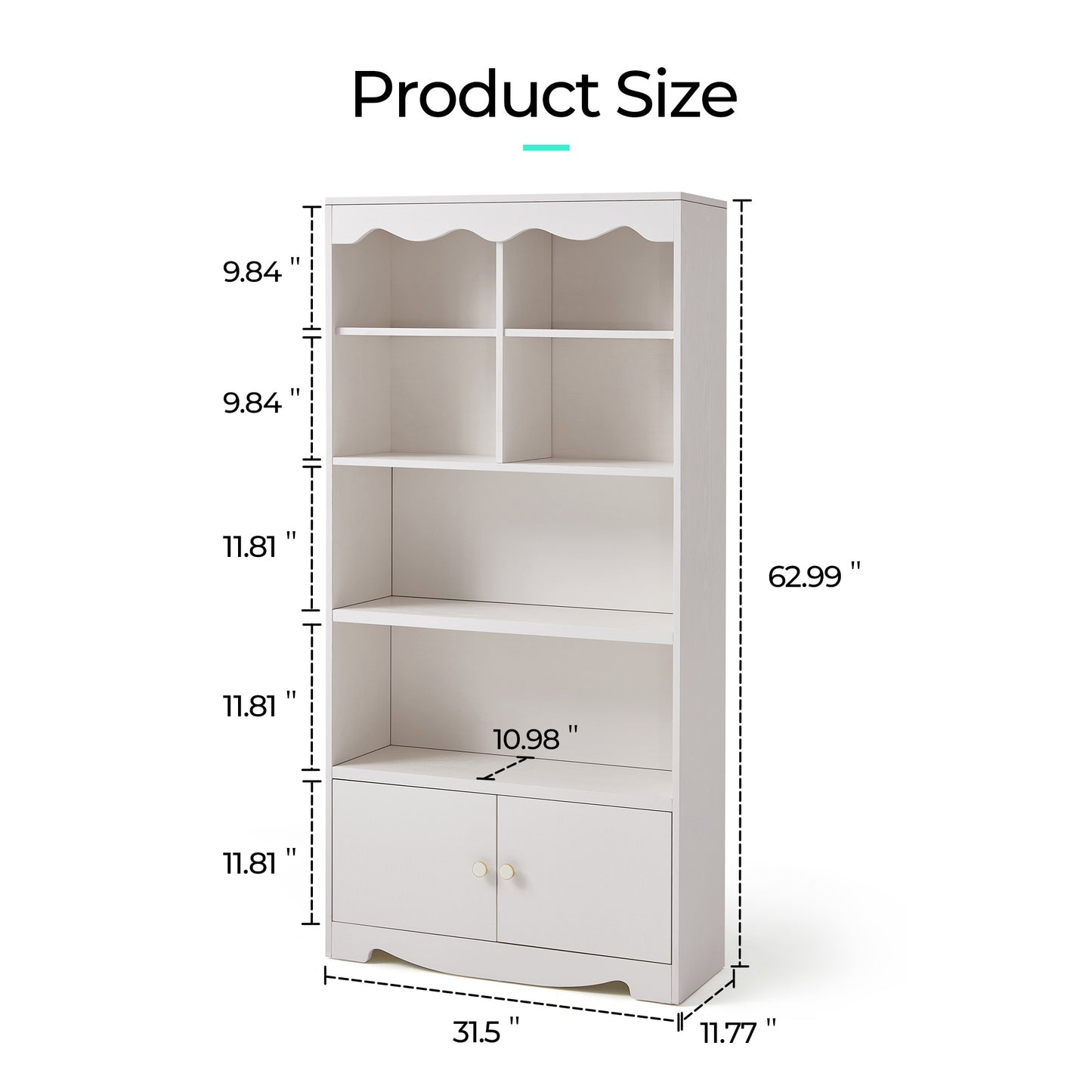 5-Tier Bookshelf, 63" Tall Freestanding Bookcase with Doors, Wooden Storage Shelves