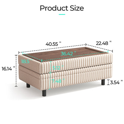 LINSY HOME Corduroy Storage Ottoman Bench, Upholstered End of Bed Bench with Hidden Storage