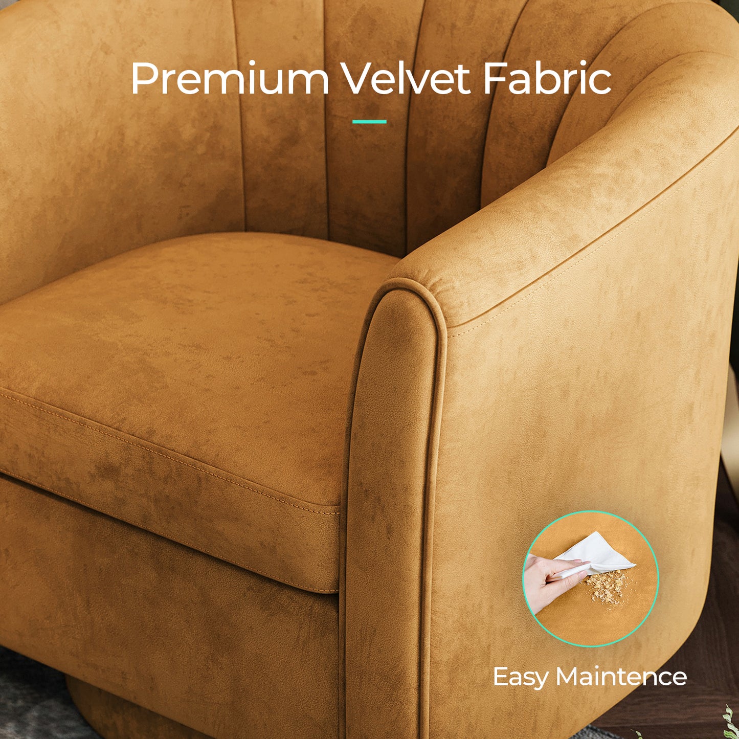 Swivel Accent Chair with Ottoman, Velvet Barrel Chair for Living Room