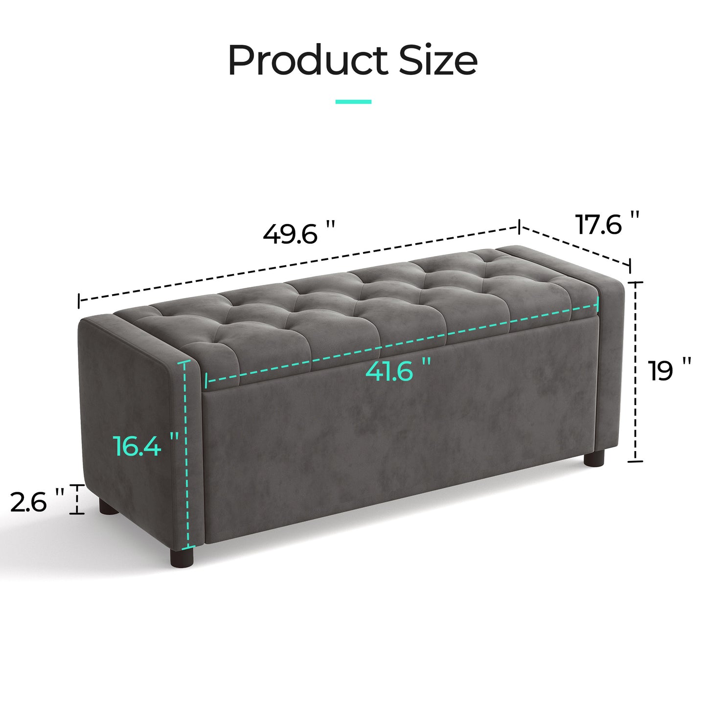 Linsy Home 50" Ottoman with Storage for Living Room, Velvet Storage Ottoman Bench with Gas Lift, Beige