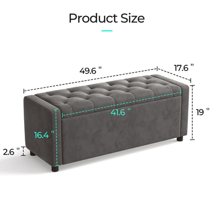 Linsy Home 50" Ottoman with Storage for Living Room, Velvet Storage Ottoman Bench with Gas Lift, Beige