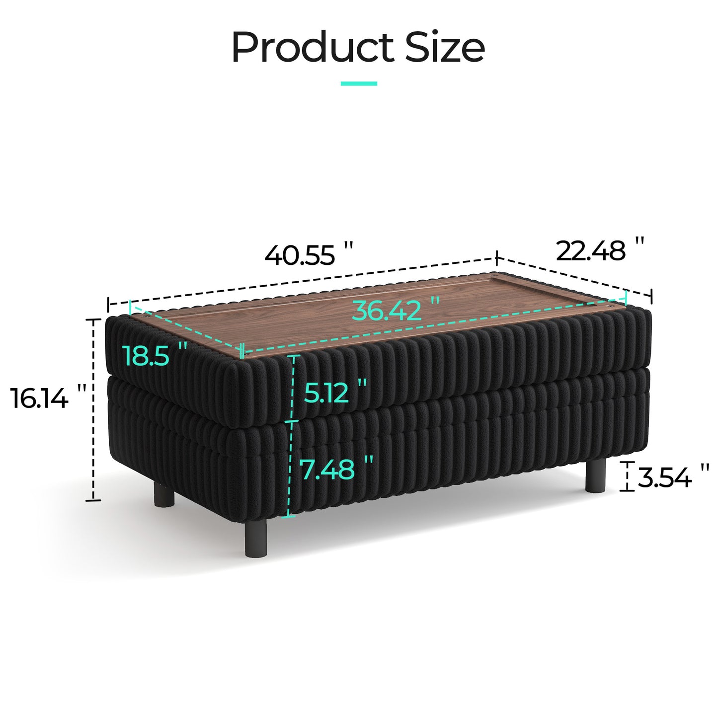 LINSY HOME Corduroy Storage Ottoman Bench, Upholstered End of Bed Bench with Hidden Storage