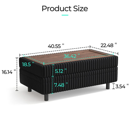 LINSY HOME Corduroy Storage Ottoman Bench, Upholstered End of Bed Bench with Hidden Storage