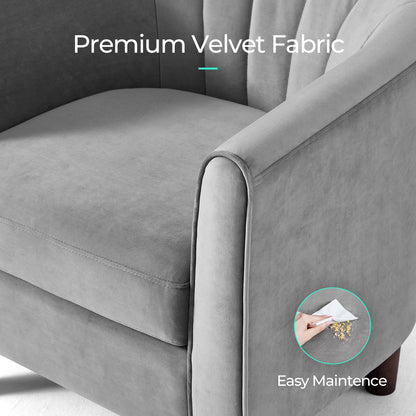 Barrel Chair with Ottoman, Velvet Accent Chair Round Armchair Reading Chair with Footrest for Bedroom, Small Spaces