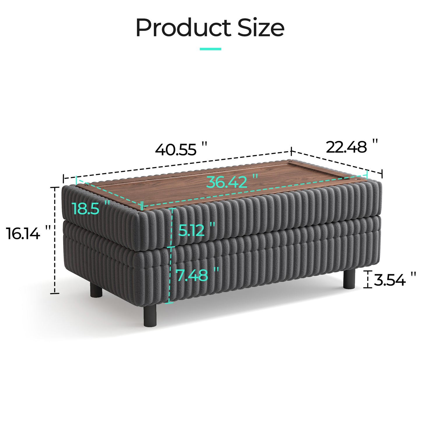 LINSY HOME Corduroy Storage Ottoman Bench, Upholstered End of Bed Bench with Hidden Storage